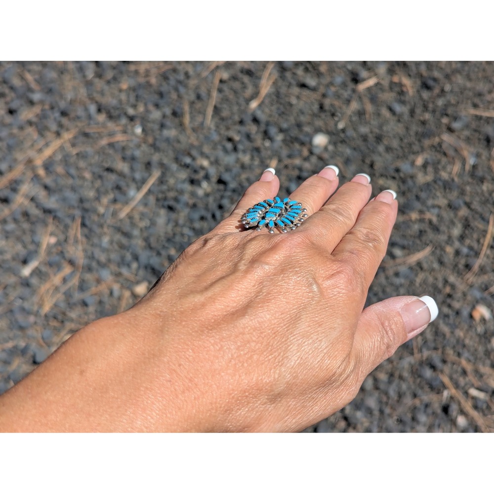 Zuni Ring Turquoise Cluster Pueblo Native American Handmade Jewelry sz 7.5 *** - Picture 9 of 10